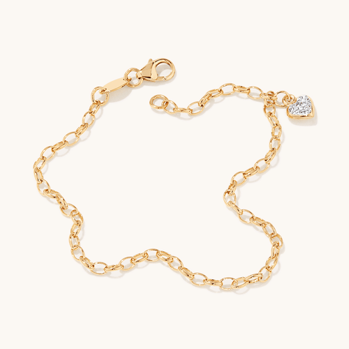 19cm Mini Crystal Heart Charm Bracelet in 9kt Bonded Gold Silver Filled Bracelets Bevilles 