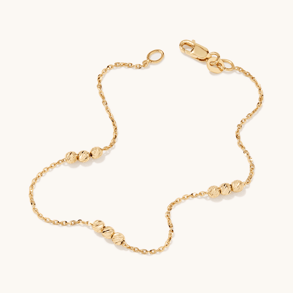 19cm Ball Station Cable Bracelet in 9kt Bonded Gold Silver Filled Bracelets Bevilles 