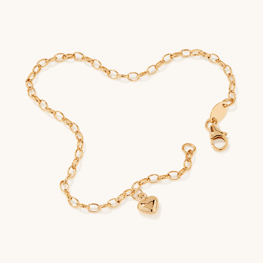 19cm Heart Charm Bracelet in 9kt Bonded Gold Silver Filled Bracelets Bevilles 