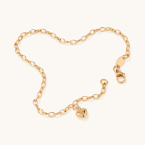 19cm Heart Charm Bracelet in 9kt Bonded Gold Silver Filled Bracelets Bevilles 