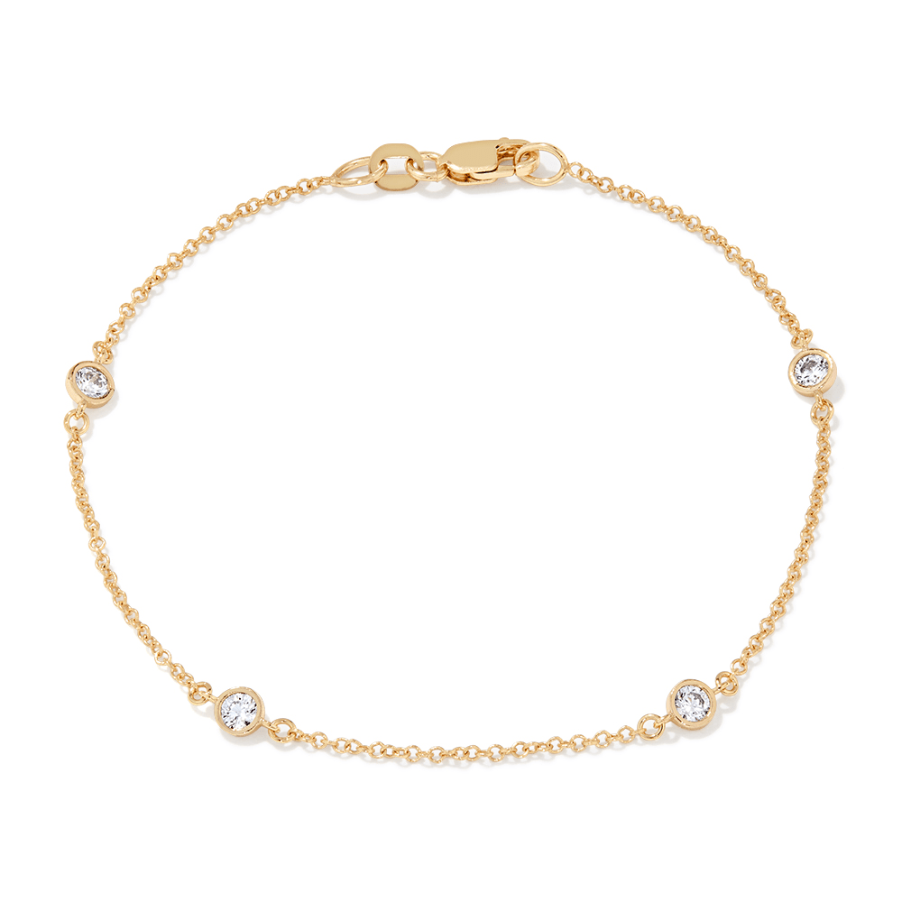 19cm Bezel Cubic Zirconia Station Curb Bracelet in 9kt Bonded Gold Silver Filled Bracelets Bevilles 