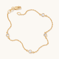 19cm Bezel Cubic Zirconia Station Curb Bracelet in 9kt Bonded Gold Silver Filled Bracelets Bevilles 