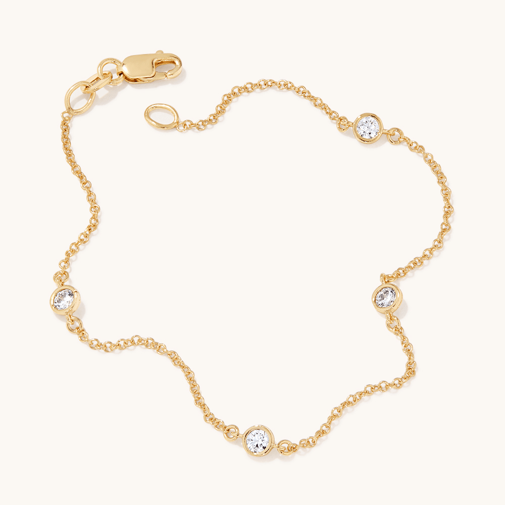 19cm Bezel Cubic Zirconia Station Curb Bracelet in 9kt Bonded Gold Silver Filled Bracelets Bevilles 