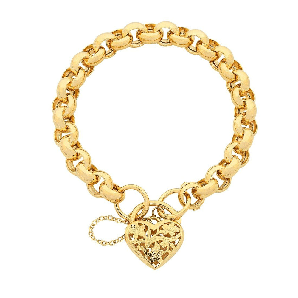 9kt Yellow Gold Filigree Padlock Belcher Bracelet Bracelets Bevilles 