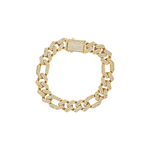 9ct Yellow Gold Cuban Style Figaro Bracelet with Cubic Zirconia Bevilles Jewellers 
