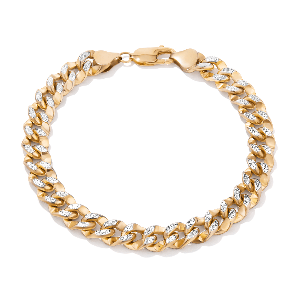 23cm Diamond Cut Curb Bracelet in 9kt and Bonded Gold Silver Filled Bracelets Bevilles 