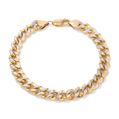 23cm Diamond Cut Curb Bracelet in 9kt Yellow and White Bonded Gold Bracelets Bevilles 