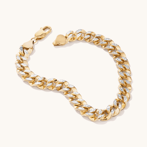 23cm Diamond Cut Curb Bracelet in 9kt Yellow and White Bonded Gold Bracelets Bevilles 