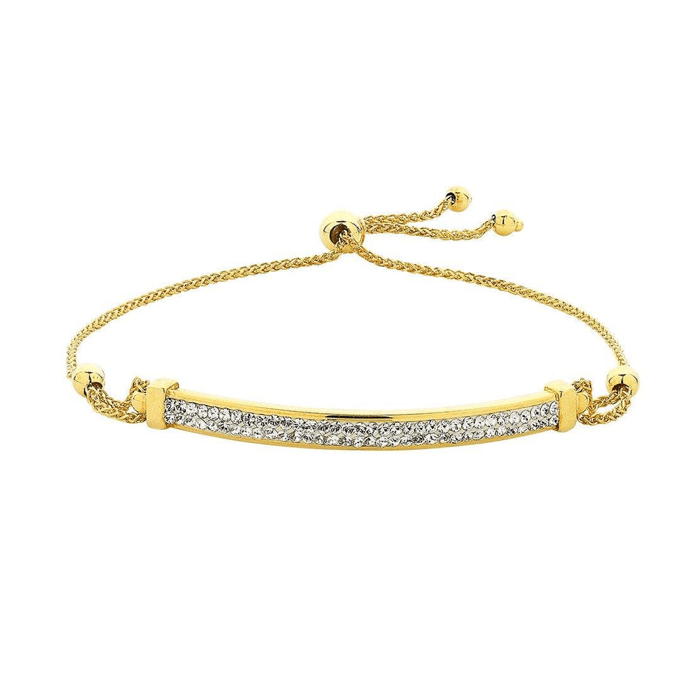 23cm Crystal Plate Bolo Bracelet in 9kt Bonded Gold Silver Filled Bracelets Bevilles 
