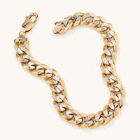 21cm Line Cut Curb Bracelet in 9kt Yellow and White Bonded Gold Bracelets Bevilles 