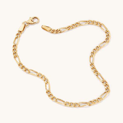 19cm Figaro Bracelet in 9kt Bonded Gold Silver Filled Bracelets Bevilles 