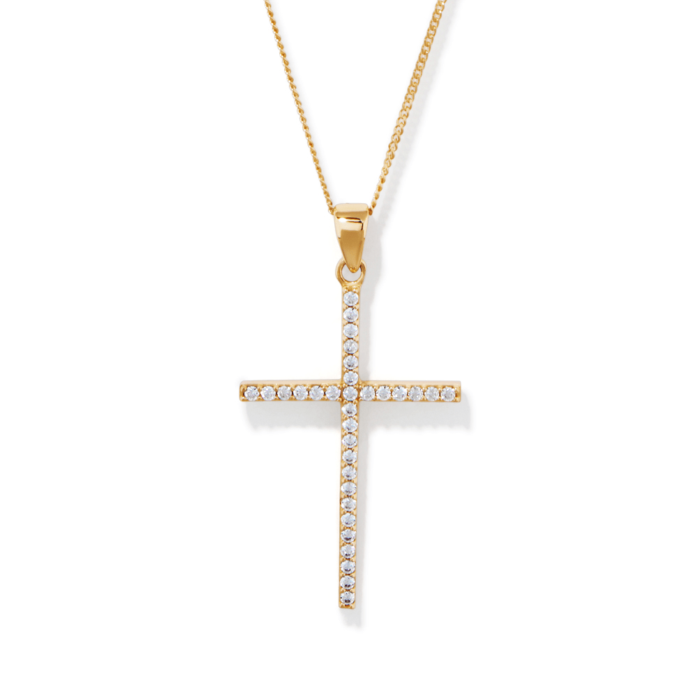 Pave Set Cubic Zirconia Cross Pendant in 9kt Yellow Gold Bracelets Bevilles 