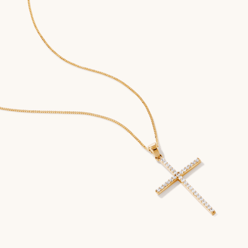 Pave Set Cubic Zirconia Cross Pendant in 9kt Yellow Gold Bracelets Bevilles 