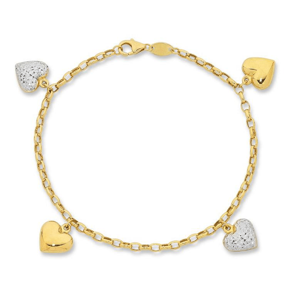 9kt Bonded Gold Silver Filled Heart Charm Bracelet Bracelets Bevilles 