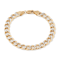 19cm Thick Diamond Cut Curb Bracelet in 9kt Yellow and White Bonded Gold Bracelets Bevilles 