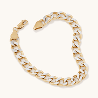 19cm Thick Diamond Cut Curb Bracelet in 9kt Yellow and White Bonded Gold Bracelets Bevilles 