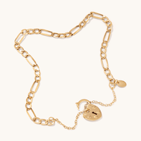19cm Figaro Heart Padlock Bracelet in 9kt Bonded Gold Silver Filled Bracelets Bevilles 