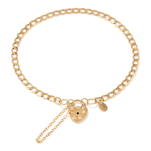 19cm Curb Heart Padlock Bracelet in 9kt Bonded Gold Silver Filled Bracelets Bevilles 