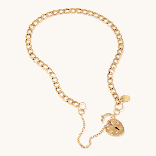 19cm Curb Heart Padlock Bracelet in 9kt Bonded Gold Silver Filled Bracelets Bevilles 