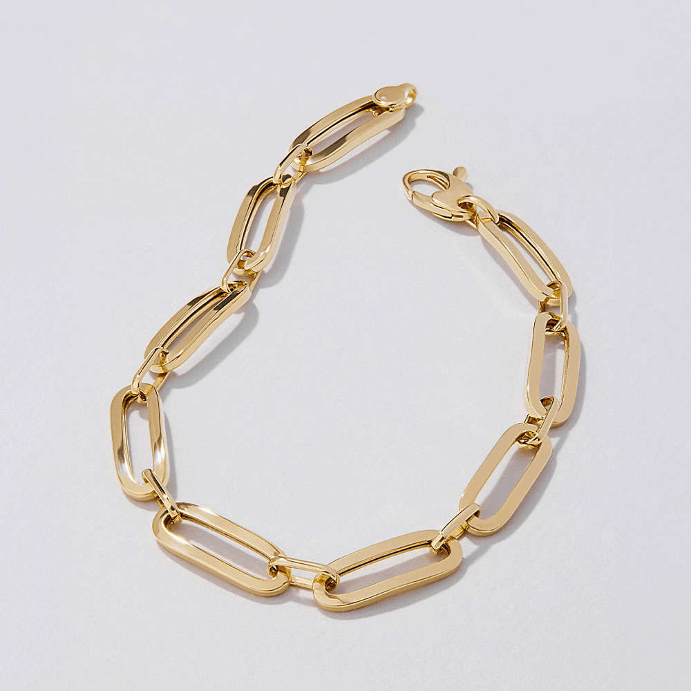 19cm Square-Edge Paperclip Bracelet in 9kt Yellow Bonded Gold Bracelets Bevilles 