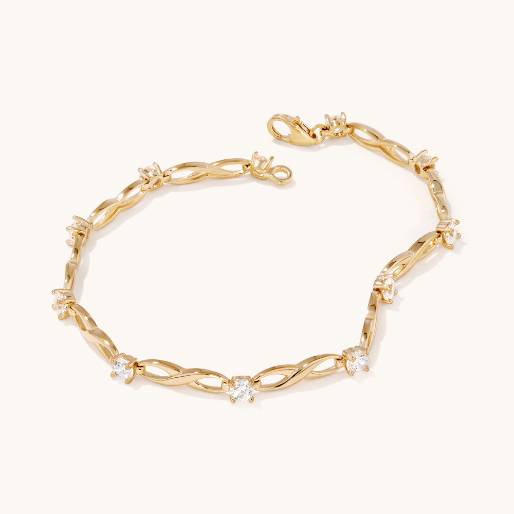 19cm Cubic Zirconia Infinity Link Bracelet in 9kt Yellow Bonded Gold Bracelets Bevilles 