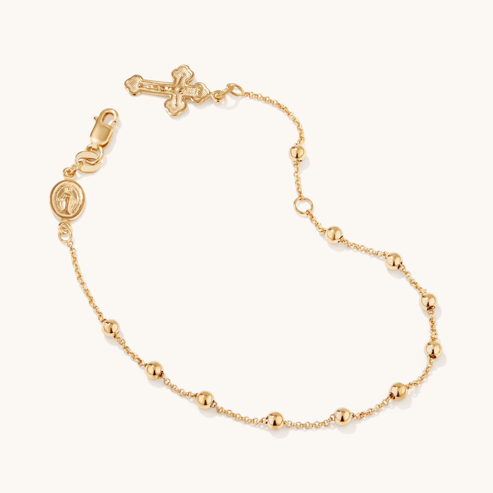 19cm Rosary Bead Bracelet in 9kt Yellow Bonded Gold Bracelets Bevilles 