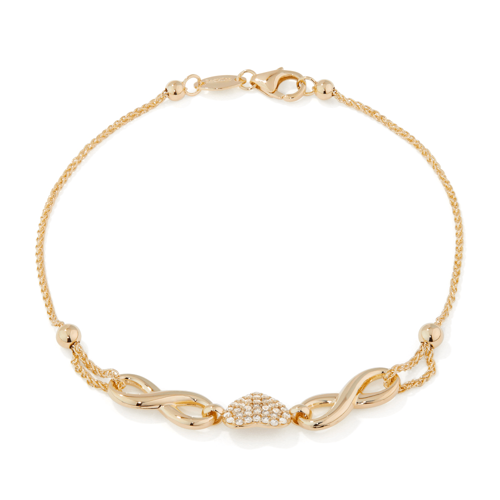 19cm Crystal Heart and Infinity Bracelet in 9kt Yellow Bonded Gold Bracelets Bevilles 