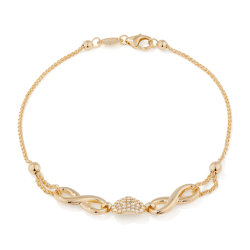 19cm Crystal Heart and Infinity Bracelet in 9kt Yellow Bonded Gold Bracelets Bevilles 