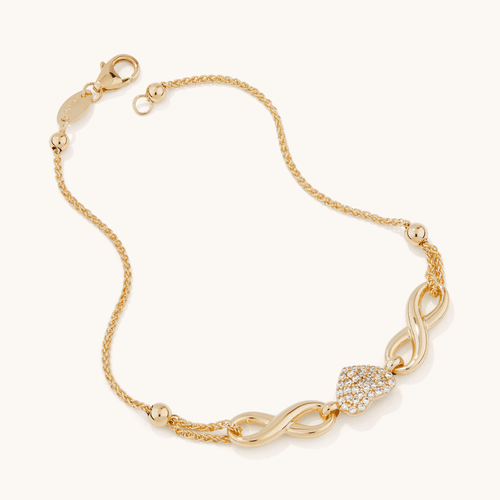 19cm Crystal Heart and Infinity Bracelet in 9kt Yellow Bonded Gold Bracelets Bevilles 
