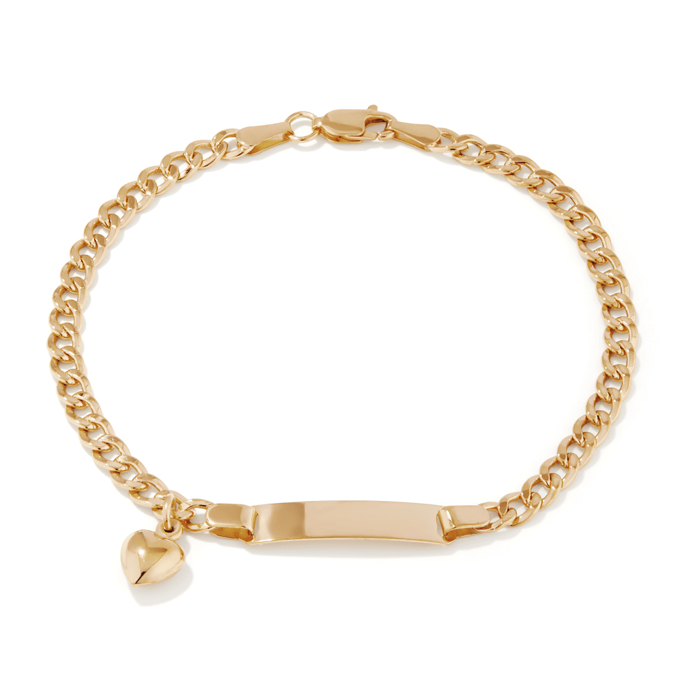 19cm Heart Charm Curb I.D. Bracelet in 9kt Yellow Bonded Gold Bracelets Bevilles 
