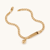 19cm Heart Charm Curb I.D. Bracelet in 9kt Yellow Bonded Gold Bracelets Bevilles 