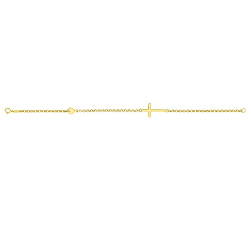 9kt Bonded Gold Silver Filled Belcher Cross And Heart Charm Bracelet 19cm Bracelets Bevilles 