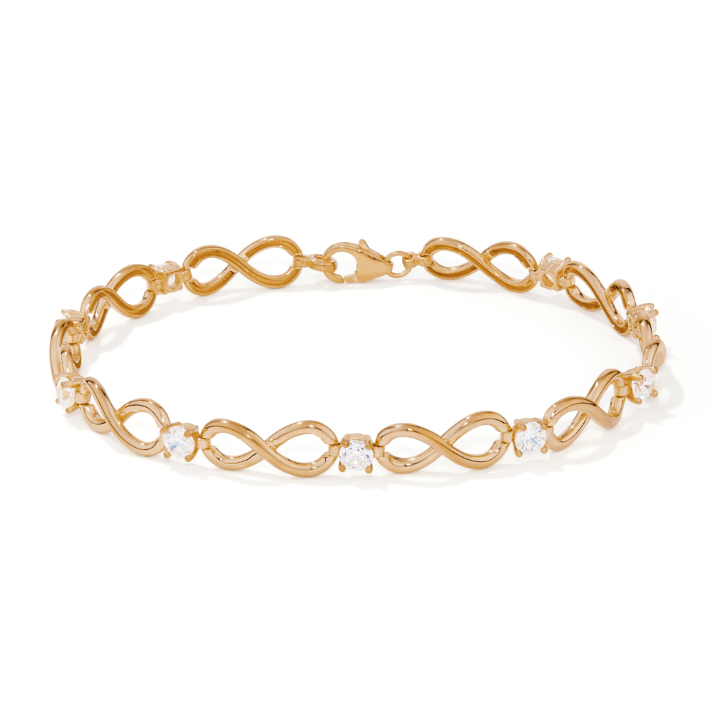 19cm Cubic Zirconia Infinity Link Bracelet in 9kt Bonded Gold Silver Filled Bracelets Bevilles 