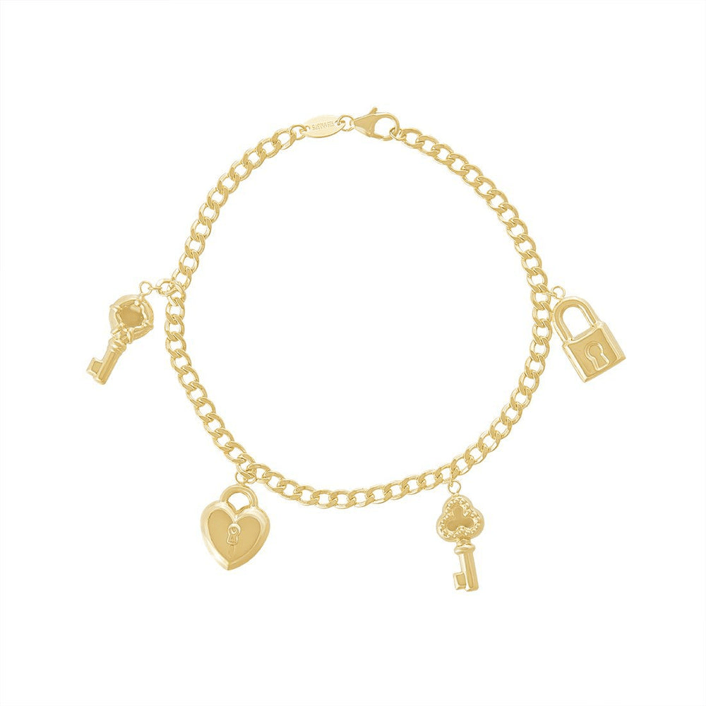 9kt Bonded Gold Silver Filled Lock and Key Charm Bracelet Bracelets Bevilles 