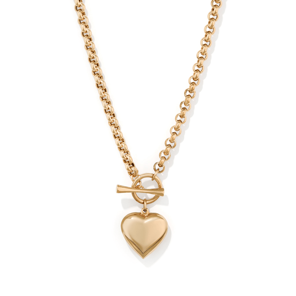 45cm Belcher Chain Necklace with Heart Fob in 9kt Bonded Gold Silver Filled Necklaces Bevilles 