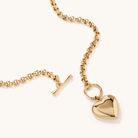 45cm Belcher Chain Necklace with Heart Fob in 9kt Bonded Gold Silver Filled Necklaces Bevilles 