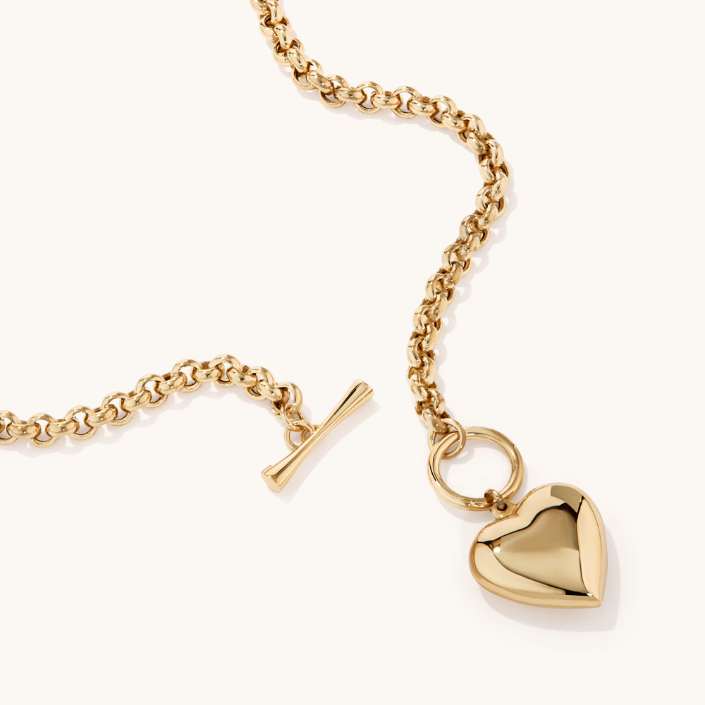 45cm Belcher Chain Necklace with Heart Fob in 9kt Bonded Gold Silver Filled Necklaces Bevilles 