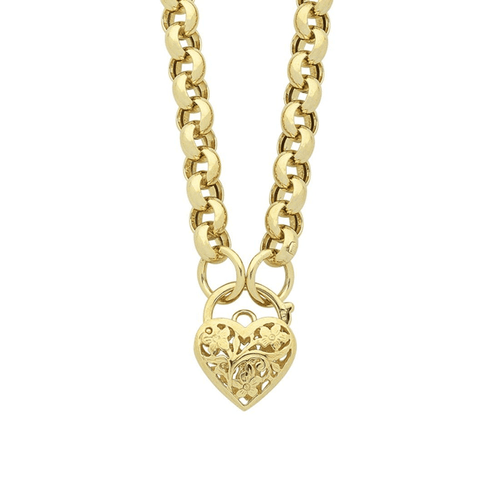 9kt Bonded Gold Silver Filled Padlock Heart Necklace 47cm Necklaces Bevilles 