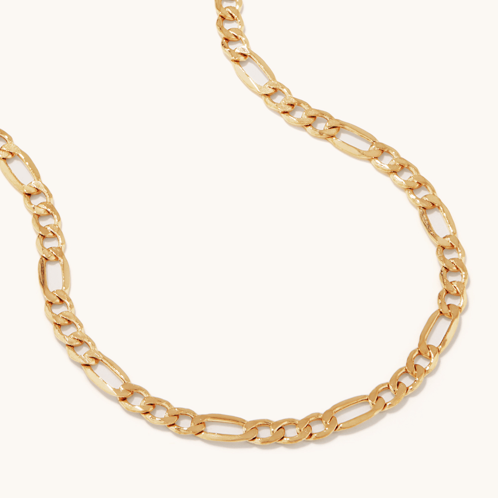 50cm Bevelled Figaro Chain in 9kt Yellow Gold Necklaces Bevilles 