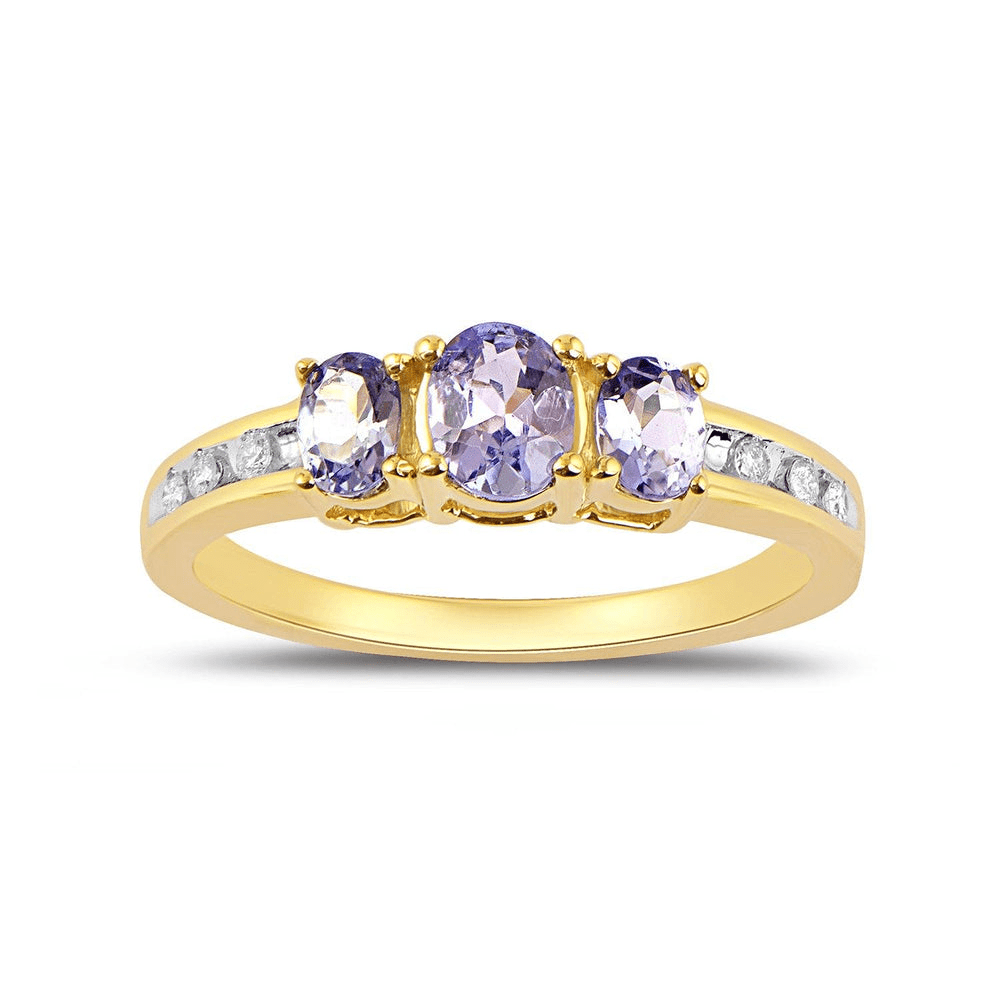 Diamond Set Oval Tanzanite Ring in 9kt Yellow Gold Rings Bevilles 
