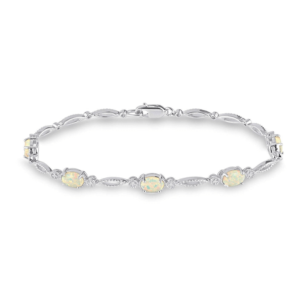 Mirage Diamond Set Created Opal Bracelet in Sterling Silver Bevilles Jewellers 