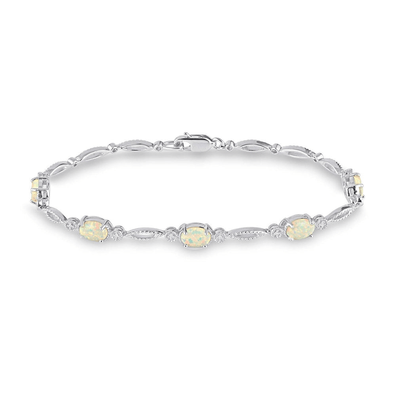 Mirage Diamond Set Created Opal Bracelet in Sterling Silver Bevilles Jewellers 