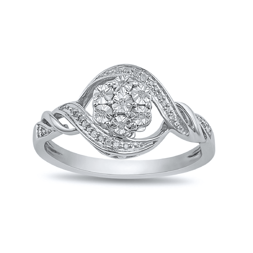 Sterling Silver 0.07tw Diamond Brilliant Illusion Flower Ring Rings Bevilles 