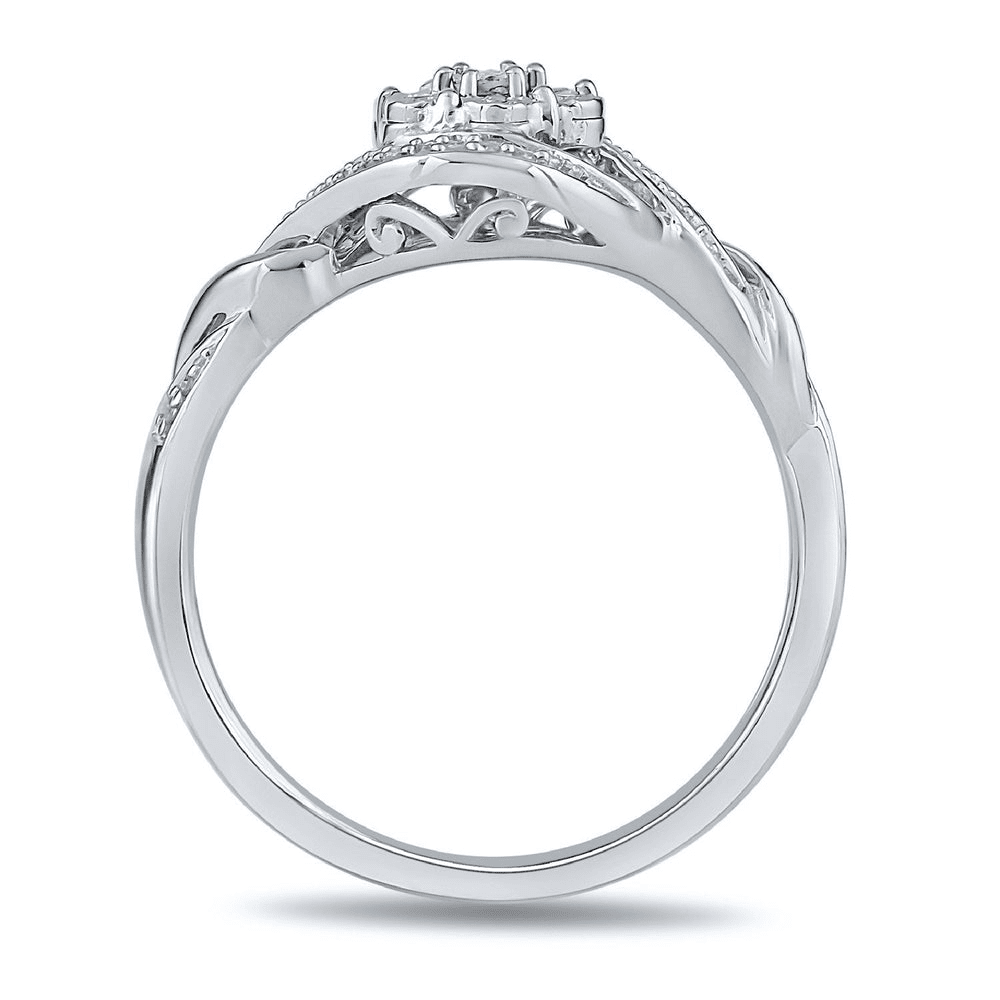 Sterling Silver 0.07tw Diamond Brilliant Illusion Flower Ring Rings Bevilles 