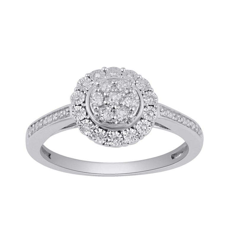 Mirage Halo Ring with 1/4ct of Diamonds in Sterling Silver Rings Bevilles Jewellers 