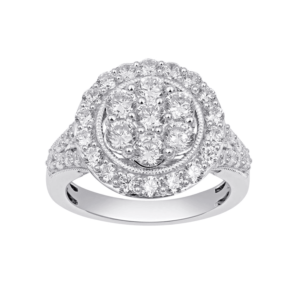 Halo Composite Ring with 1.25tw of Diamonds in 9kt White Gold Rings Bevilles 