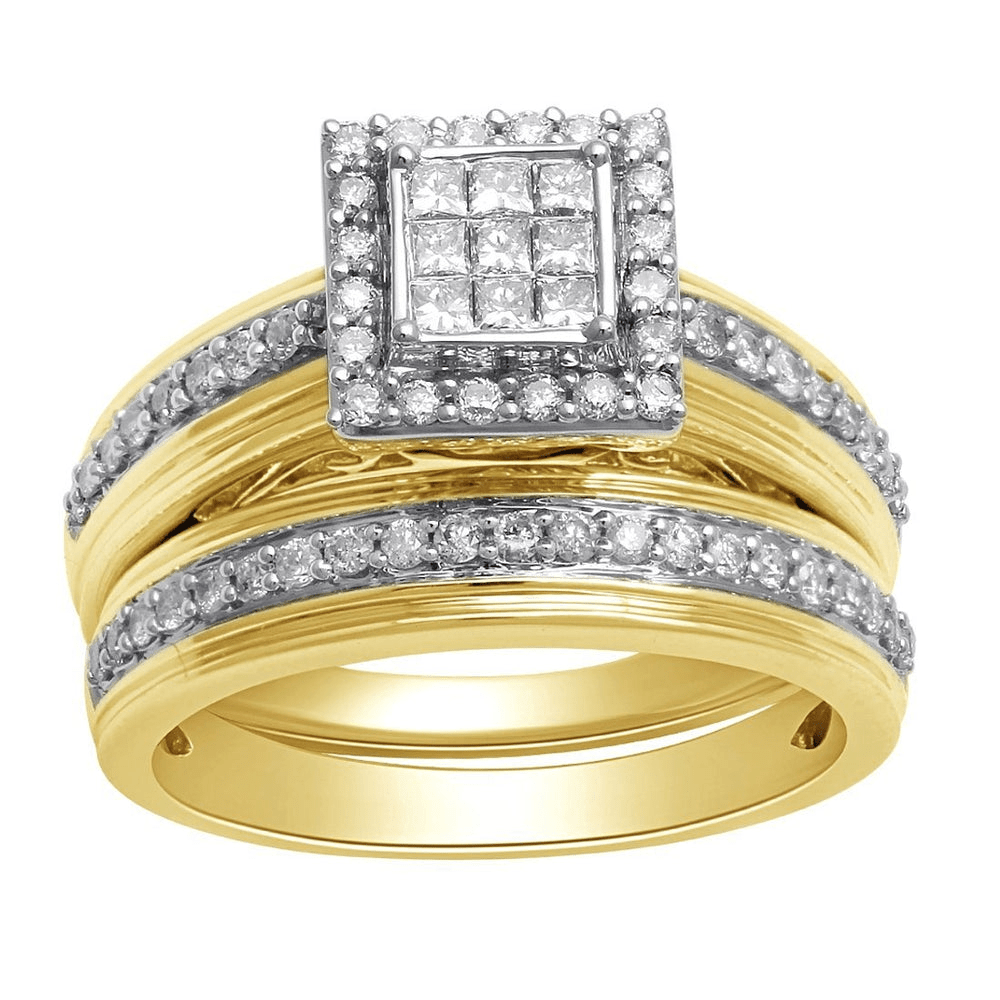 9kt Yellow Gold Invisible Princess Set Ring with 0.75tw of Diamonds Rings Bevilles 