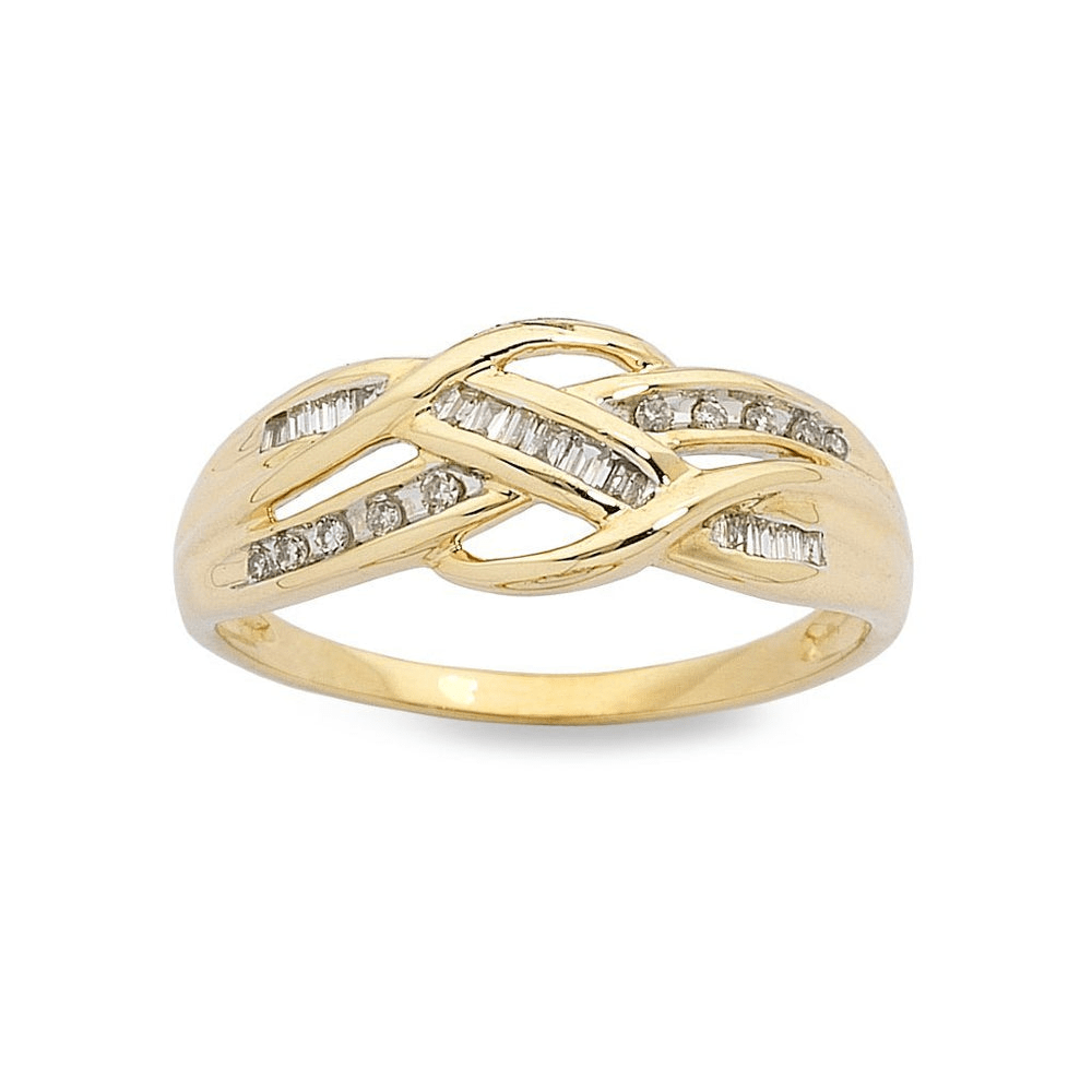 Swirl Crossover Ring with 0.15tw of Diamonds in 9kt Yellow Gold Rings Bevilles 