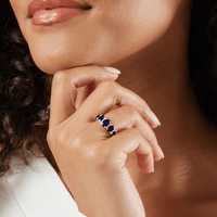 5 Stone Oval Cut Sapphire and Diamond Ring in 9kt Yellow Gold Rings Bevilles 