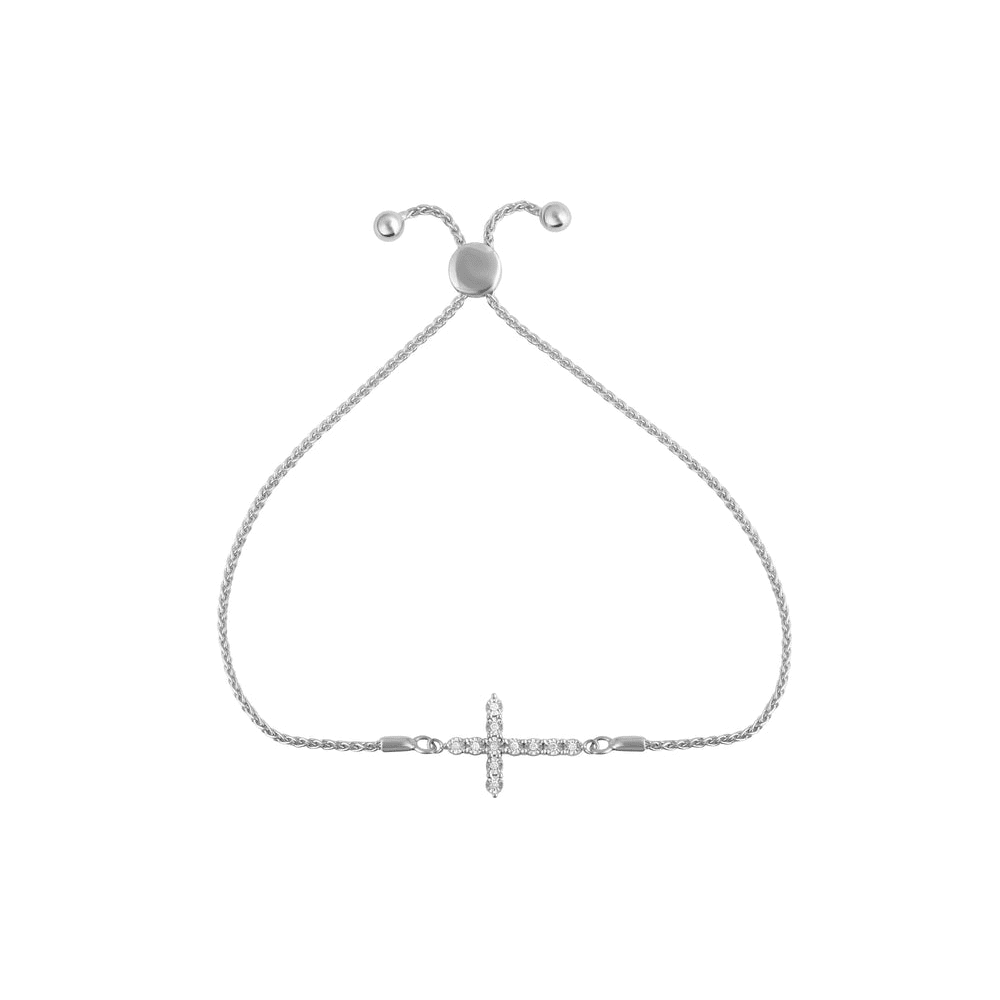 Diamond Set Miracle Cross Bolo Bracelet in Sterling Silver Bevilles Jewellers 